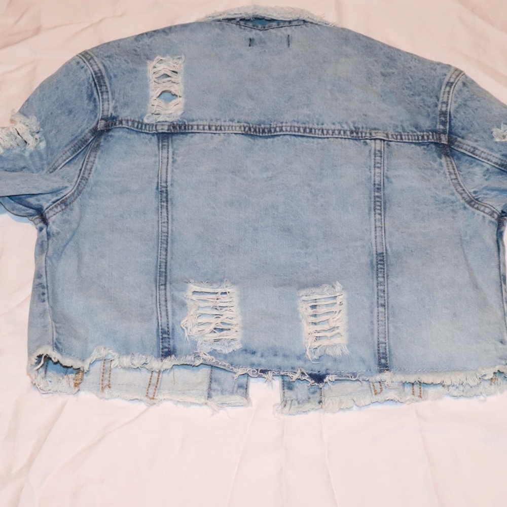 Light Wash Ripped Jean Jacket - Picture 2 of 5